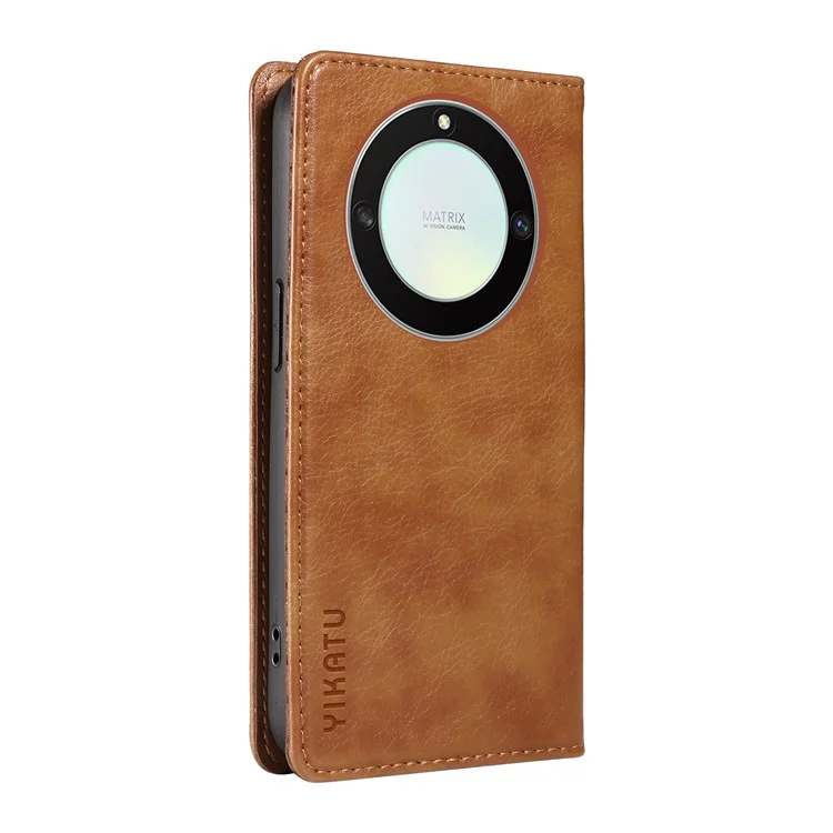 YIKATU YK-006 Per Honor X40 5G / X9a 5G / Magic5 Lite 5G Custodia in Pelle Texture Litchi Cover Porta Carte Telefono - Marrone