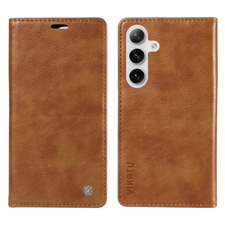 YIKATU YK-006 Para Samsung Galaxy S25+ / S24+ Wallet Case Textura de Litchi Capa de Telefone de Couro Flip - Marrom