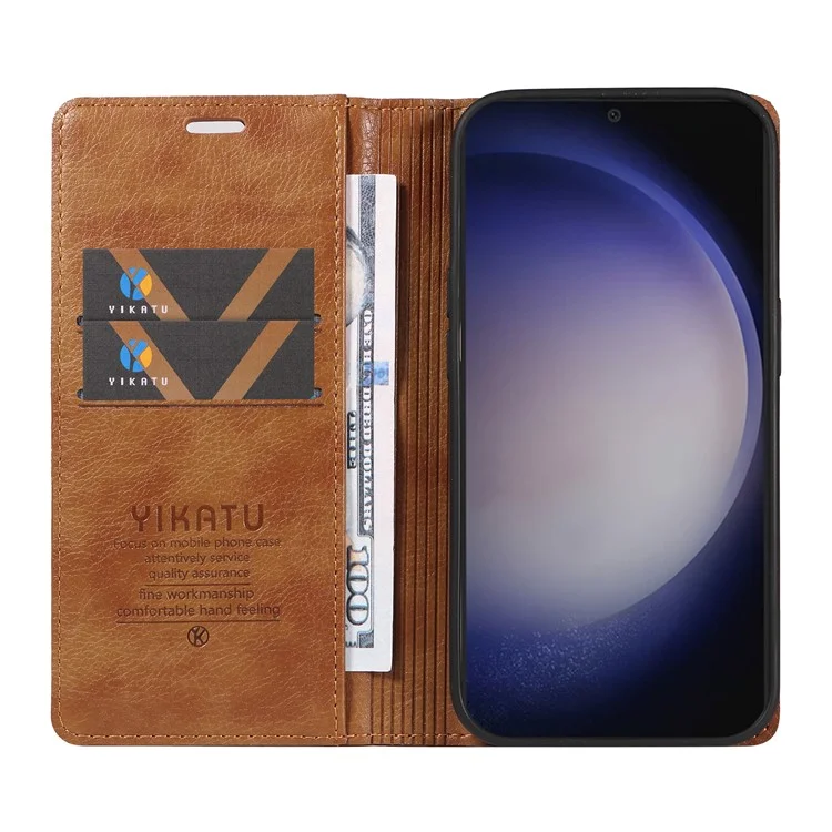YIKATU YK-006 Para Samsung Galaxy S25+ / S24+ Wallet Case Textura de Litchi Capa de Telefone de Couro Flip - Marrom