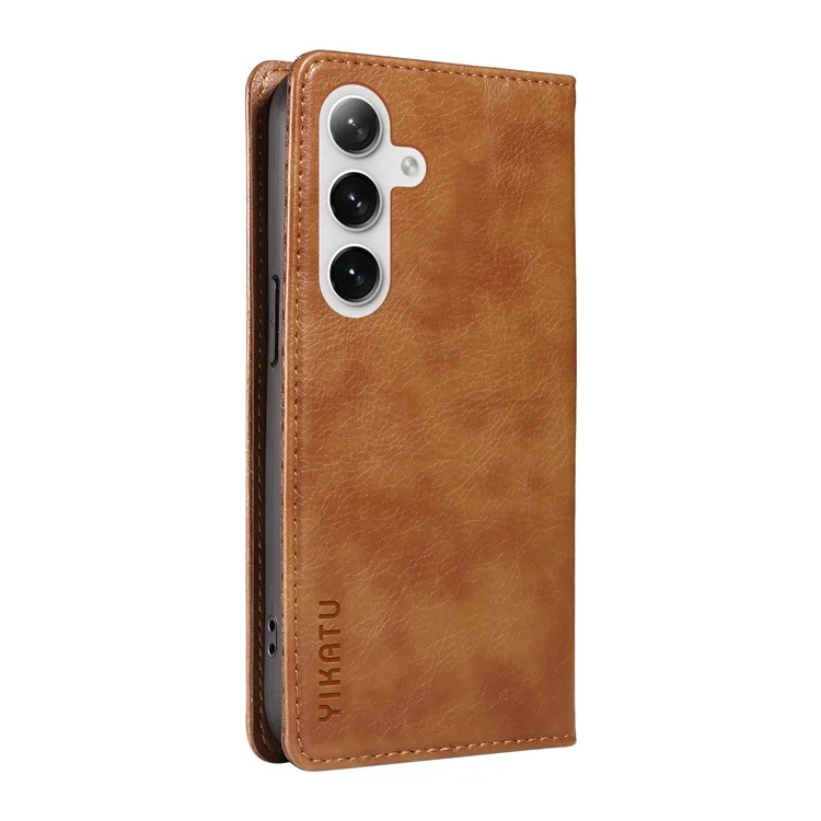 YIKATU YK-006 Para Samsung Galaxy S25+ / S24+ Wallet Case Textura de Litchi Capa de Telefone de Couro Flip - Marrom