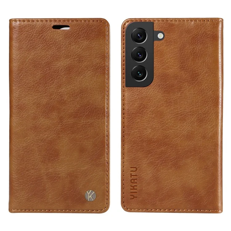 YIKATU YK-006 für Samsung Galaxy S22 5G Magnetische Hülle Litchi-Textur-Leder Flip Stand Phone Shell - Braun