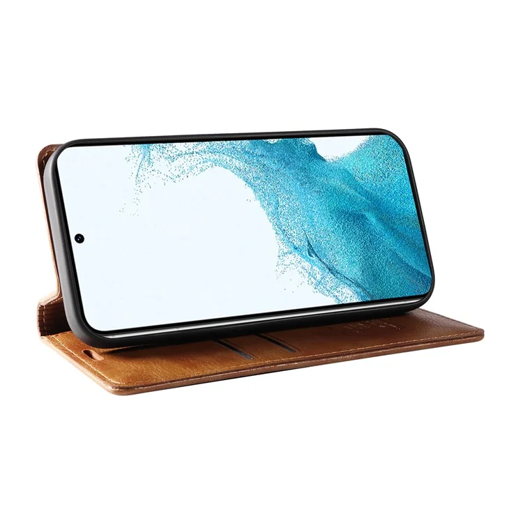 YIKATU YK-006 für Samsung Galaxy S22 5G Magnetische Hülle Litchi-Textur-Leder Flip Stand Phone Shell - Braun