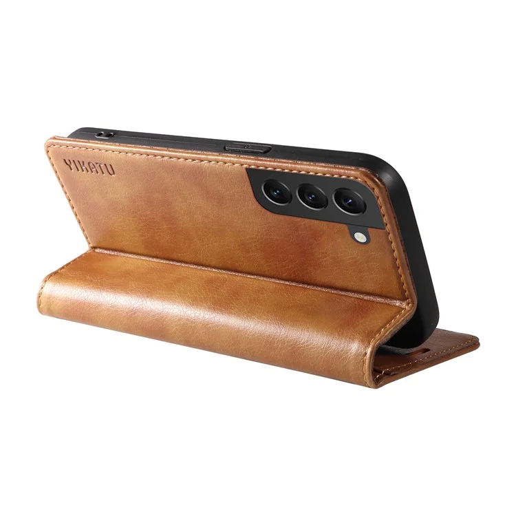 YIKATU YK-006 für Samsung Galaxy S22 5G Magnetische Hülle Litchi-Textur-Leder Flip Stand Phone Shell - Braun