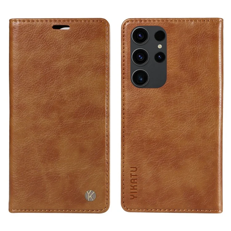 YIKATU YK-006 Funda de Cuero con Cierre Magnético para Samsung Galaxy S22 Ultra 5G - Marrón