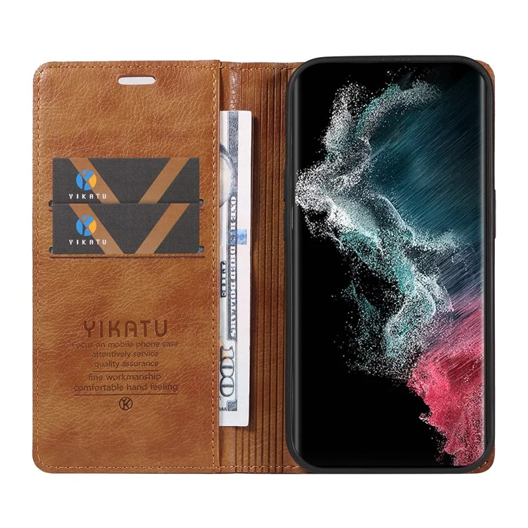 YIKATU YK-006 Funda de Cuero con Cierre Magnético para Samsung Galaxy S22 Ultra 5G - Marrón