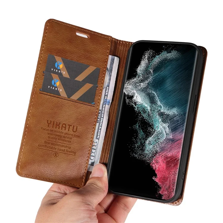 YIKATU YK-006 Funda de Cuero con Cierre Magnético para Samsung Galaxy S22 Ultra 5G - Marrón