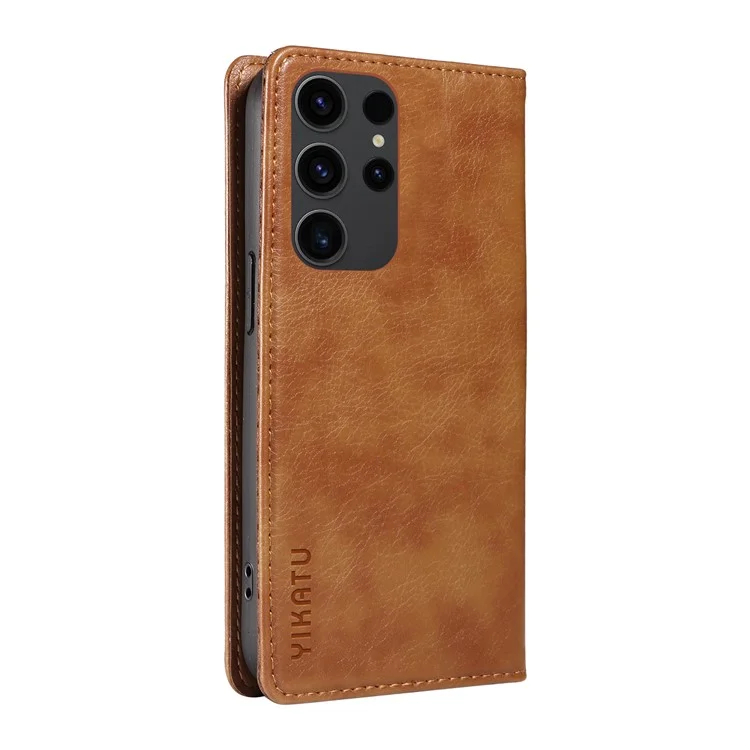 YIKATU YK-006 Funda de Cuero con Cierre Magnético para Samsung Galaxy S22 Ultra 5G - Marrón