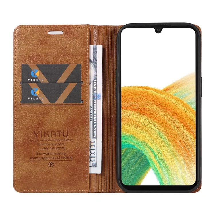 YIKATU YK-006 für Samsung Galaxy A53 5G Hülle Litchi Textur Leder Wallet Phone Cover - Braun