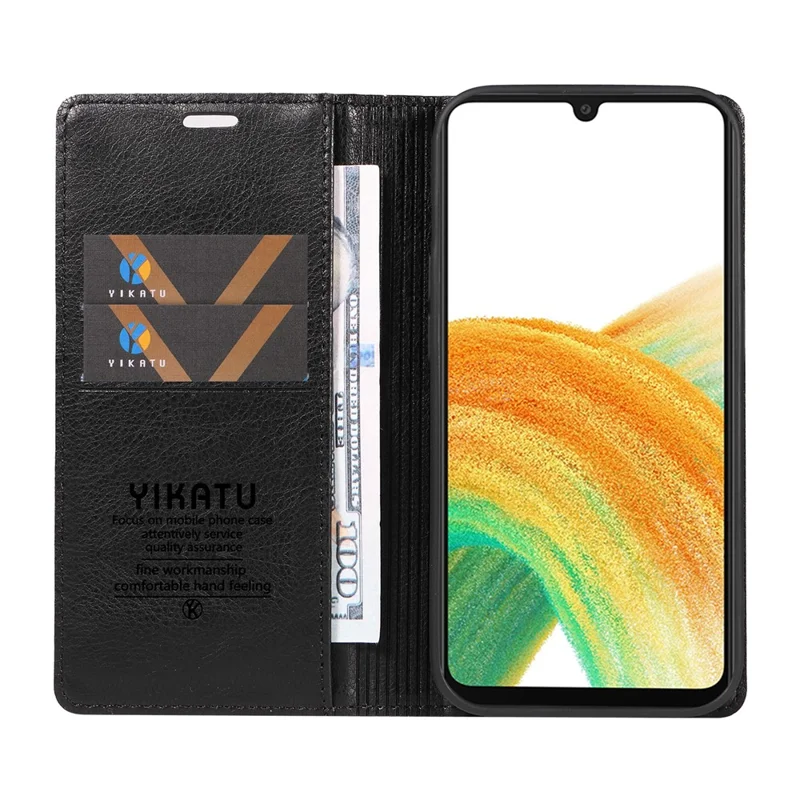 YIKATU YK-006 For Samsung Galaxy A53 5G Case Litchi Texture Leather Wallet Phone Cover - Black