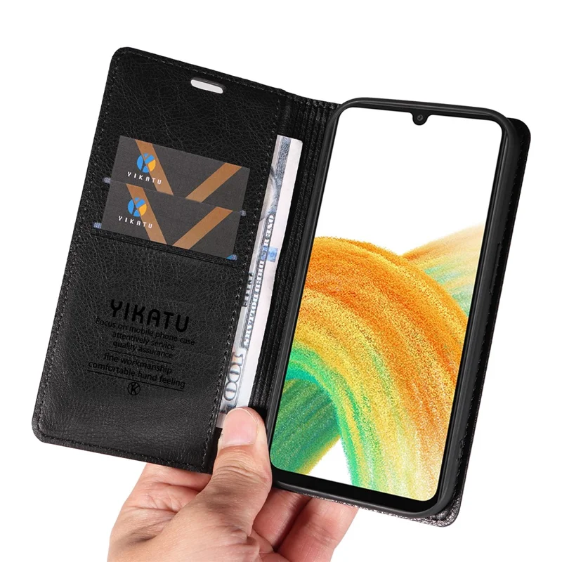 YIKATU YK-006 For Samsung Galaxy A53 5G Case Litchi Texture Leather Wallet Phone Cover - Black