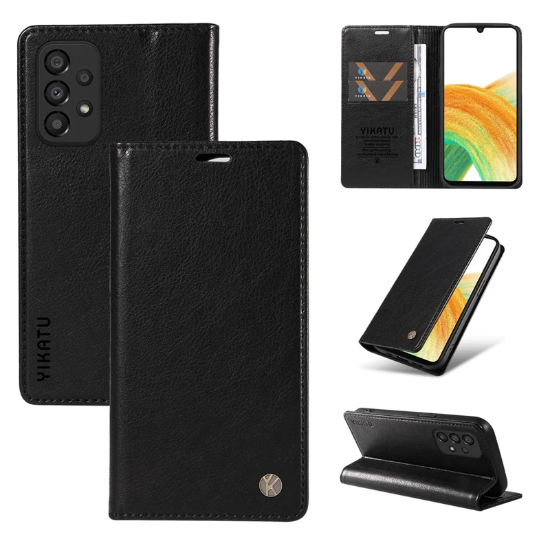 YIKATU YK-006 For Samsung Galaxy A53 5G Case Litchi Texture Leather Wallet Phone Cover - Black