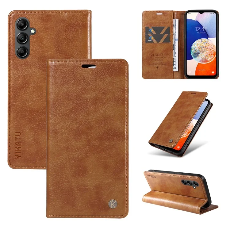 YIKATU YK-006 per Samsung Galaxy A24 4G (162,1 x 77,6 x 8,3 mm) Custodia per telefono Texture in pelle Litchi Flip Wallet Cover - Marrone