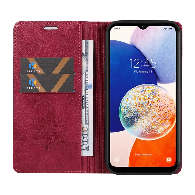 YIKATU YK-006 For Samsung Galaxy A24 4G (162.1 X 77.6 X 8.3mm) Phone Case Litchi Texture Leather Flip Wallet Cover - Wine Red