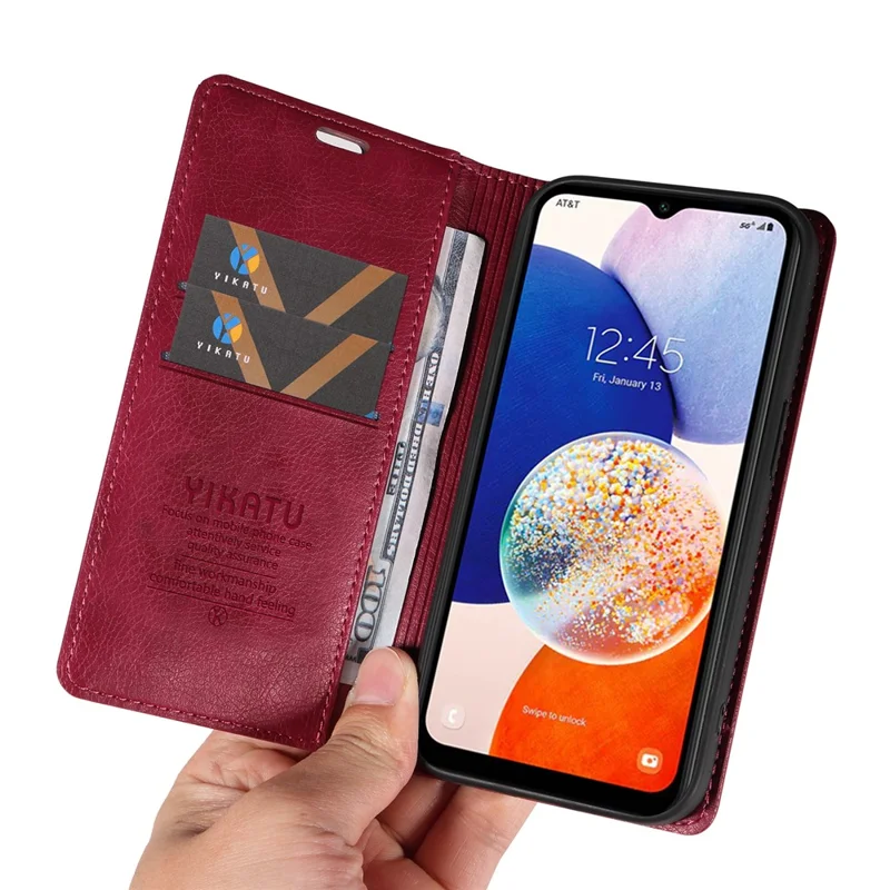 YIKATU YK-006 For Samsung Galaxy A24 4G (162.1 X 77.6 X 8.3mm) Phone Case Litchi Texture Leather Flip Wallet Cover - Wine Red