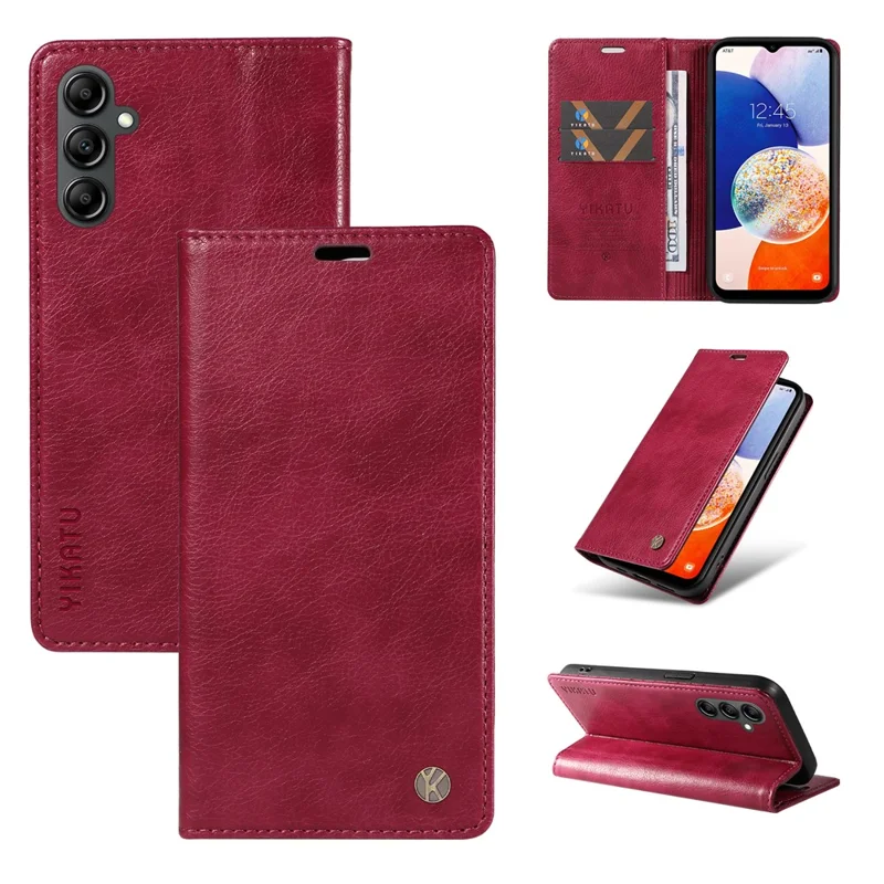 YIKATU YK-006 For Samsung Galaxy A24 4G (162.1 X 77.6 X 8.3mm) Phone Case Litchi Texture Leather Flip Wallet Cover - Wine Red