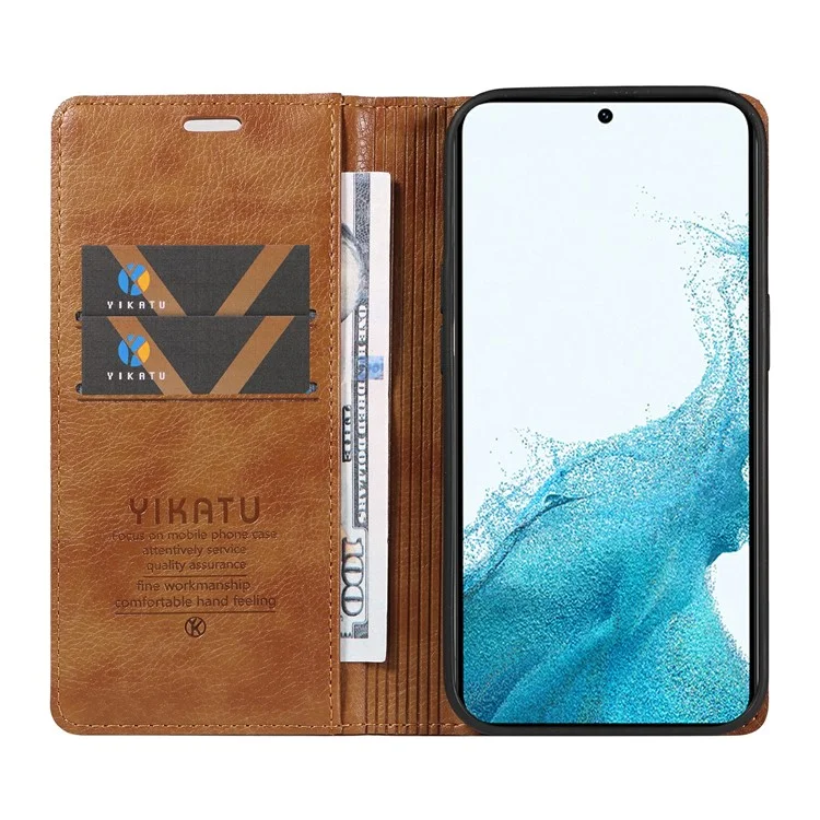 YIKATU YK-006 For Samsung Galaxy S21 FE 5G Case Anti-Drop Leather Wallet Phone Cover - Brown