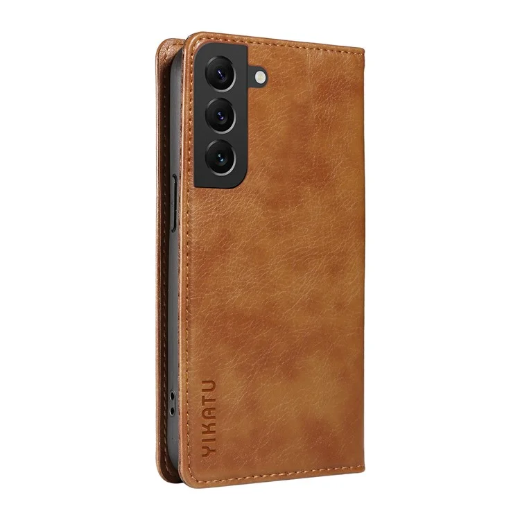 YIKATU YK-006 For Samsung Galaxy S21 FE 5G Case Anti-Drop Leather Wallet Phone Cover - Brown