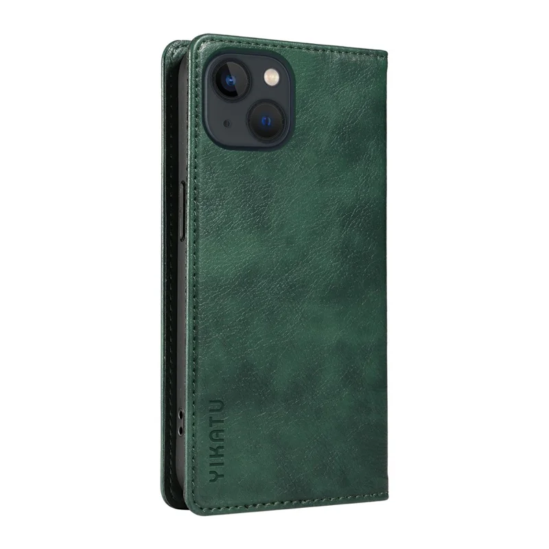 YIKATU YK-006 For iPhone 13 Wallet Case Anti-Scratch Leather Phone Cover - Green
