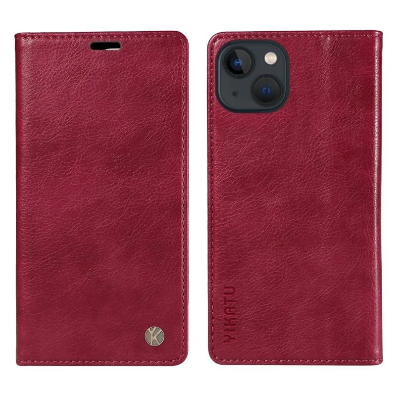 YIKATU YK-006 For iPhone 13 Wallet Case Anti-Scratch Leather Phone Cover - Wine Red