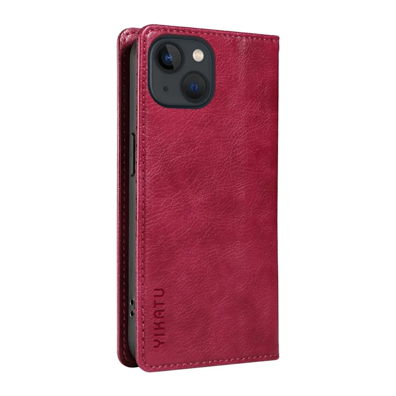 YIKATU YK-006 For iPhone 13 Wallet Case Anti-Scratch Leather Phone Cover - Wine Red