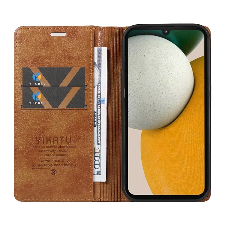 YIKATU YK-006 Per Samsung Galaxy A15 4G / 5G Case Anti-scratch Wallet Leather Phone Cover - Marrone