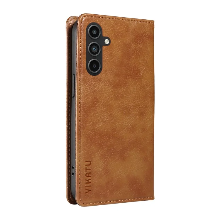 YIKATU YK-006 Per Samsung Galaxy A15 4G / 5G Case Anti-scratch Wallet Leather Phone Cover - Marrone