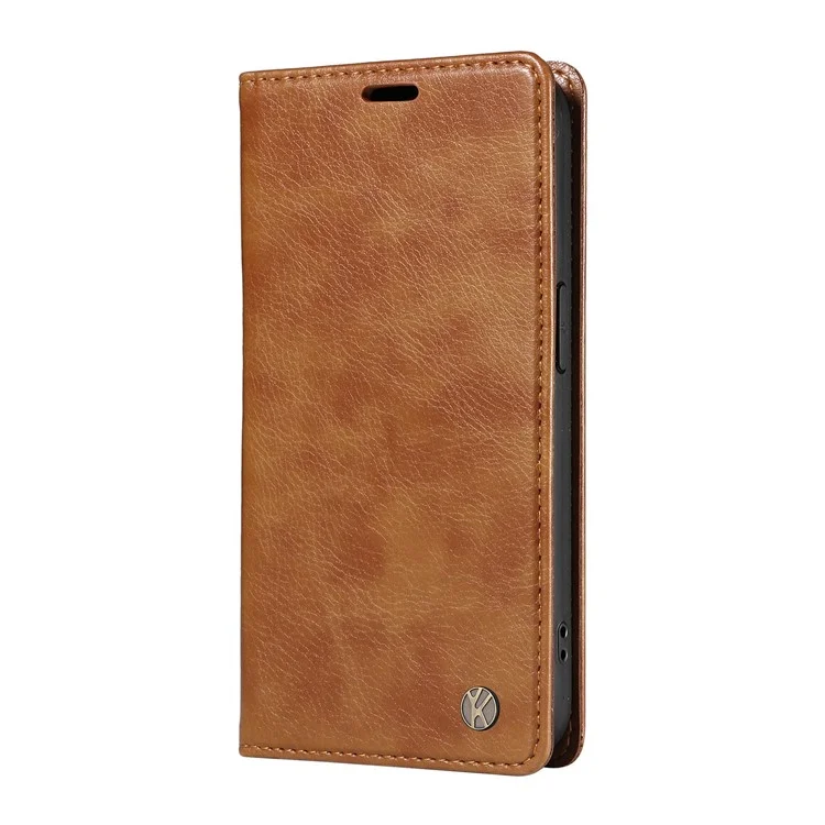 YIKATU YK-006 Capa de carteira para iPhone 13 Pro Max com fechamento magnético, capa de telefone de couro - Marrom