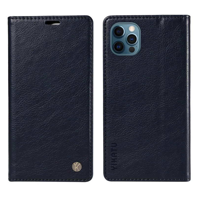 YIKATU YK-006 For iPhone 13 Pro Max Wallet Case Magnetic Closure Leather Phone Cover - Navy Blue