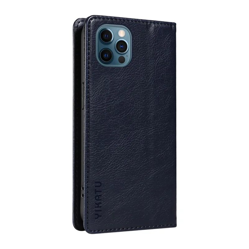 YIKATU YK-006 For iPhone 13 Pro Max Wallet Case Magnetic Closure Leather Phone Cover - Navy Blue