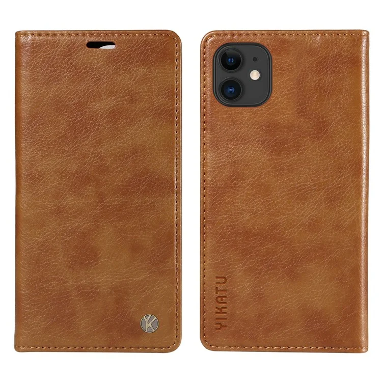 Чехол-кошелек YIKATU YK-006 для iPhone 11 с отсеками для карт, кожаный - коричневый