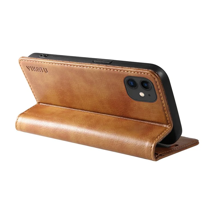 Чехол-кошелек YIKATU YK-006 для iPhone 11 с отсеками для карт, кожаный - коричневый