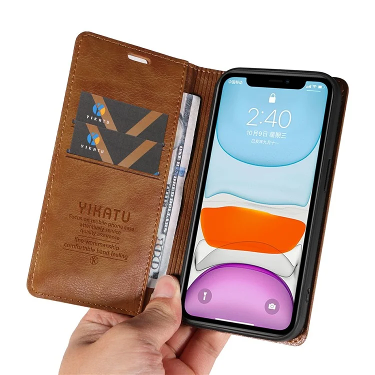 Чехол-кошелек YIKATU YK-006 для iPhone 11 с отсеками для карт, кожаный - коричневый