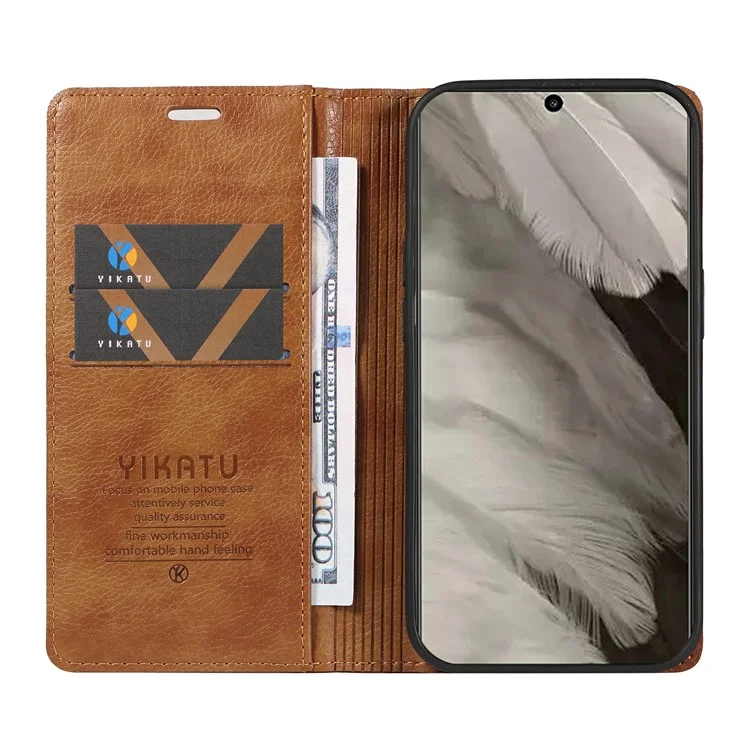 YIKATU YK-006 per Google Pixel 8 Case Custodia in Pelle PU Interno TPU Protezione Completa Portafoglio Cover per Telefono - Marrone