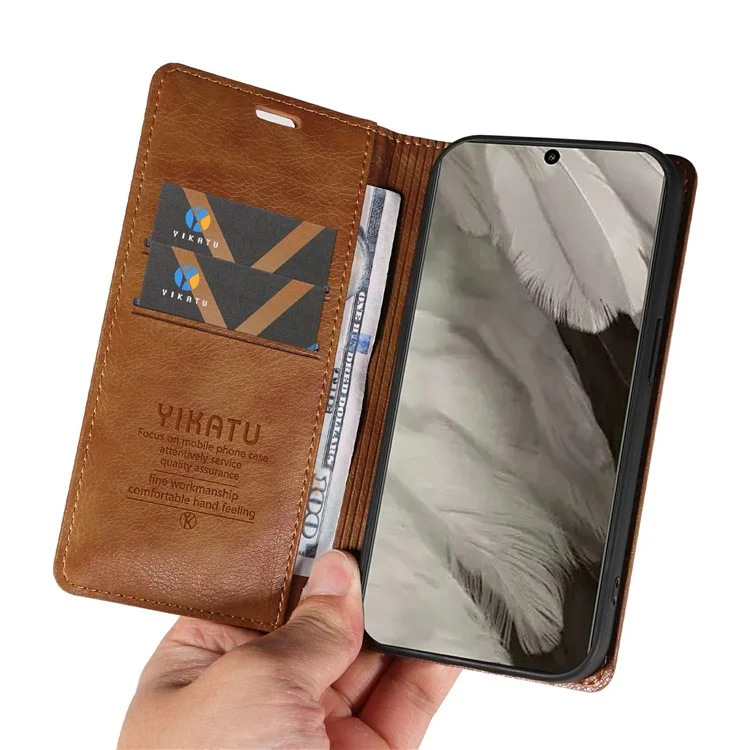 YIKATU YK-006 per Google Pixel 8 Case Custodia in Pelle PU Interno TPU Protezione Completa Portafoglio Cover per Telefono - Marrone