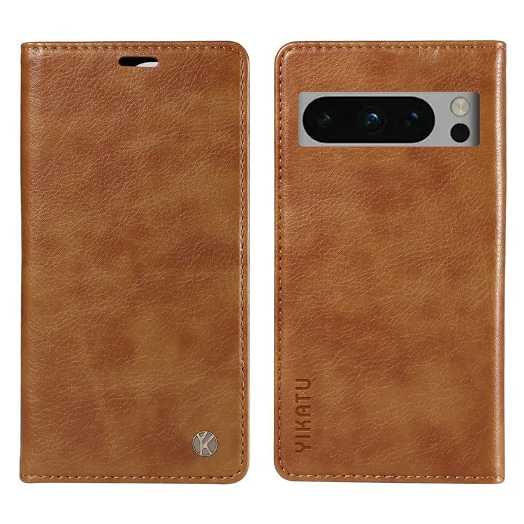 Funda YIKATU YK-006 para Google Pixel 8 Pro, de piel con textura de lichí, cartera y tapa del teléfono - Marrón