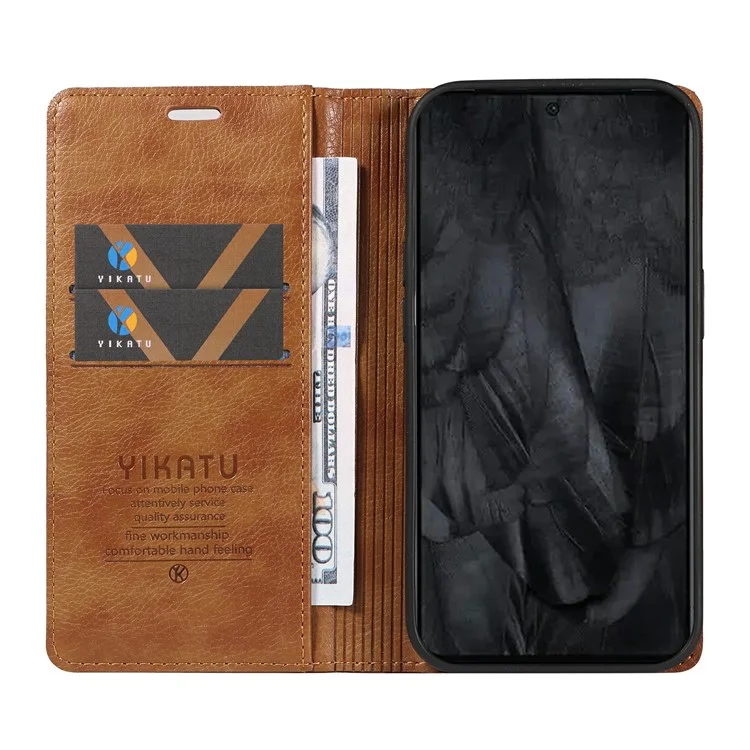 Funda YIKATU YK-006 para Google Pixel 8 Pro, de piel con textura de lichí, cartera y tapa del teléfono - Marrón