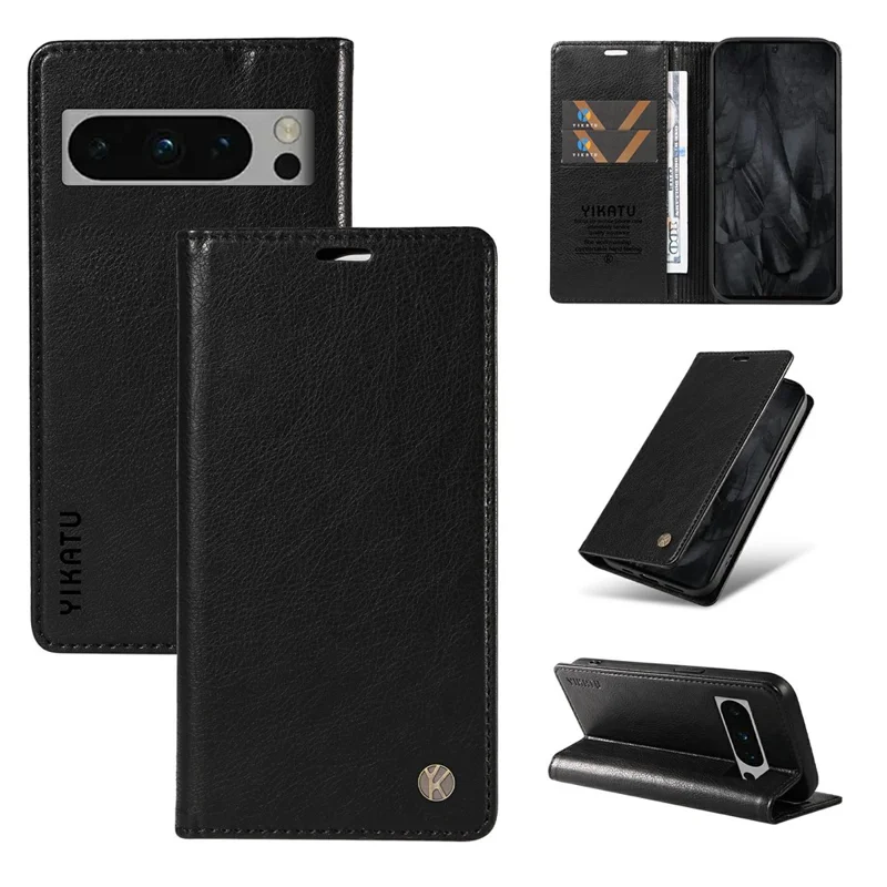YIKATU YK-006 For Google Pixel 8 Pro Case Litchi Texture Leather Wallet Phone Cover - Black