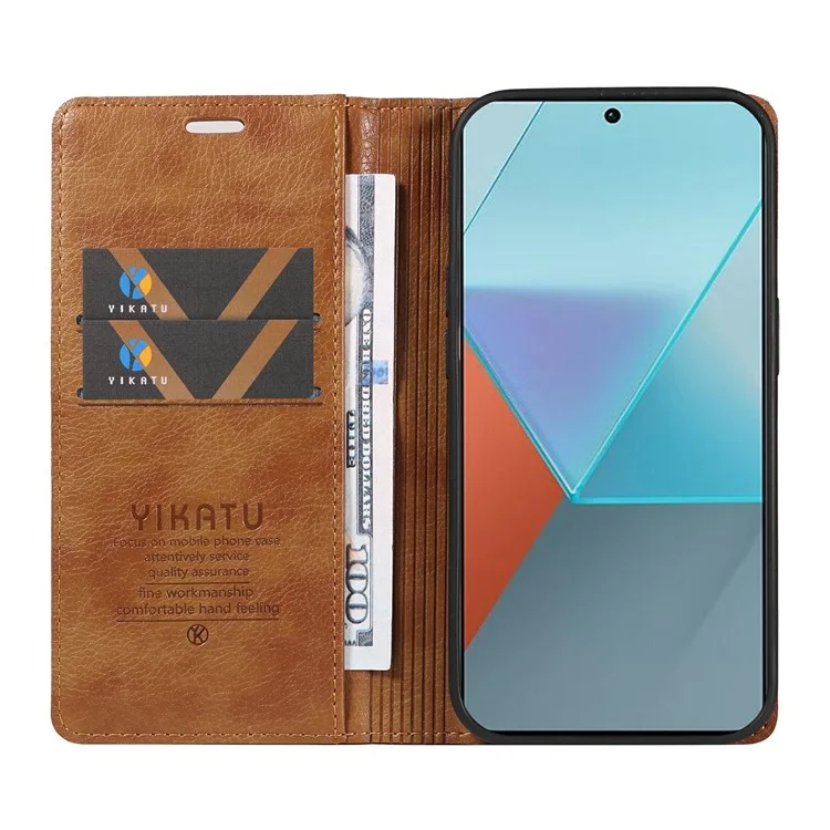 YIKATU YK-006 Per Xiaomi Redmi Note 13 Pro 5G / Poco X6 5G Custodie per Cellulari Flip Wallet Magnetico - Marrone