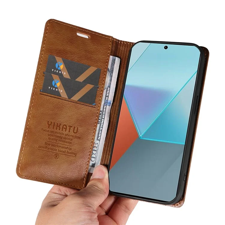 YIKATU YK-006 Per Xiaomi Redmi Note 13 Pro 5G / Poco X6 5G Custodie per Cellulari Flip Wallet Magnetico - Marrone