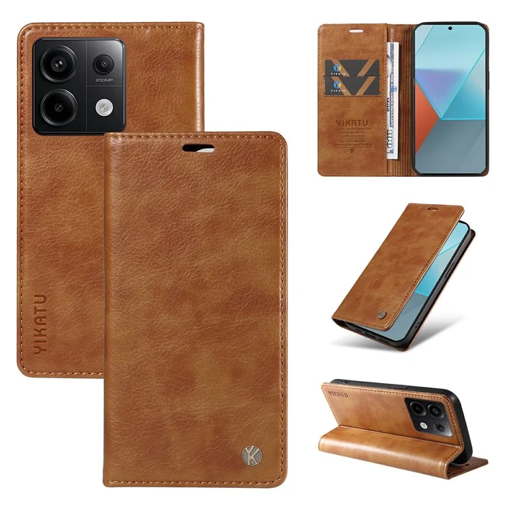 YIKATU YK-006 Per Xiaomi Redmi Note 13 Pro 5G / Poco X6 5G Custodie per Cellulari Flip Wallet Magnetico - Marrone
