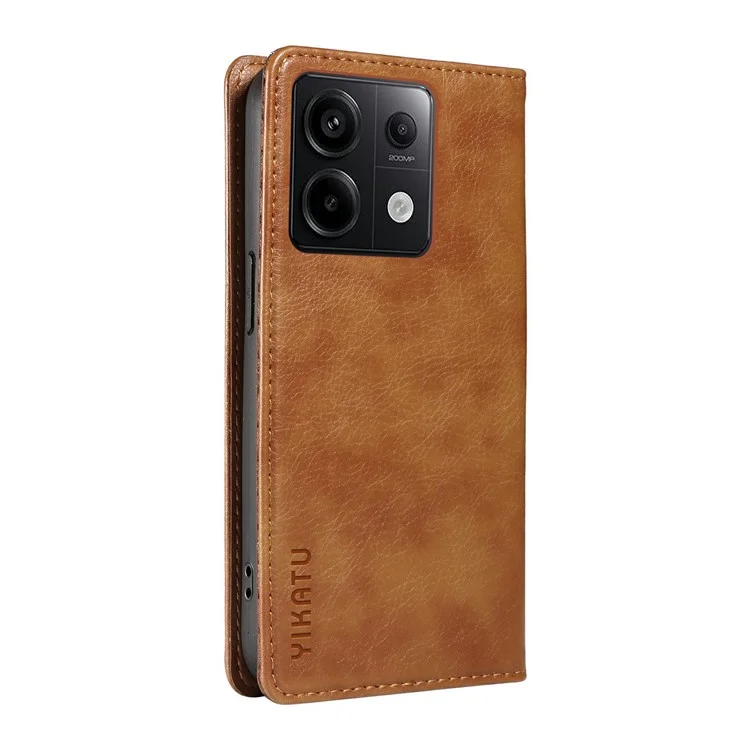 YIKATU YK-006 Per Xiaomi Redmi Note 13 Pro 5G / Poco X6 5G Custodie per Cellulari Flip Wallet Magnetico - Marrone