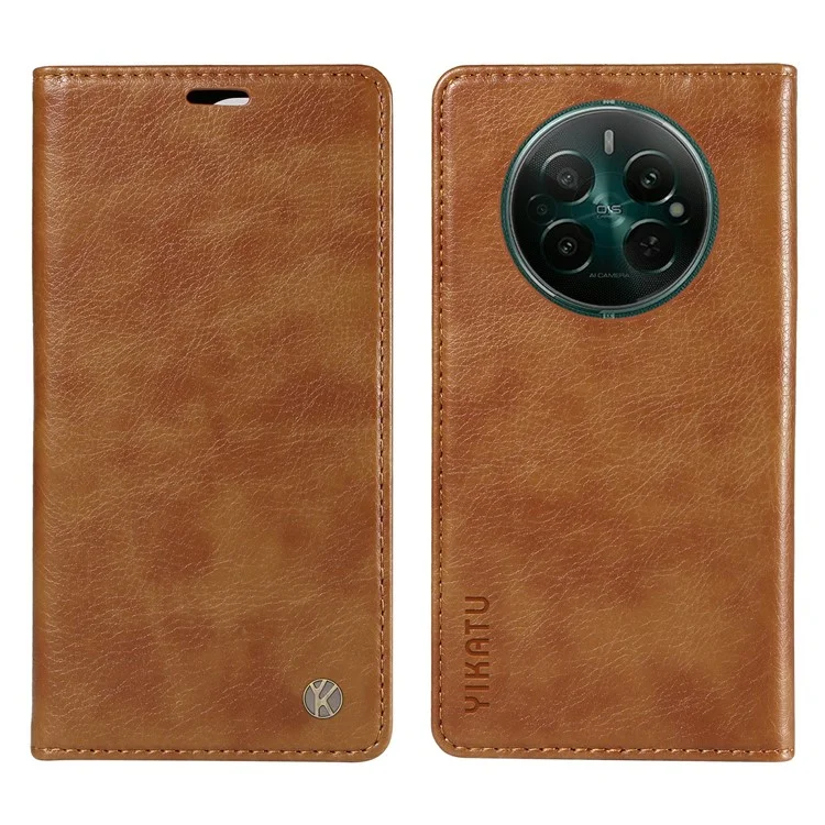 YIKATU YK-006 For Realme 12+ 5G Case Drop-proof Leather Card Holder Phone Protective Cover - Brown