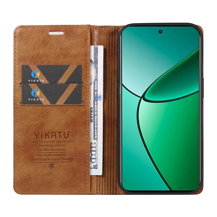YIKATU YK-006 For Realme 12+ 5G Case Drop-proof Leather Card Holder Phone Protective Cover - Brown
