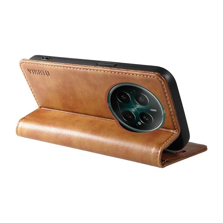 YIKATU YK-006 For Realme 12+ 5G Case Drop-proof Leather Card Holder Phone Protective Cover - Brown
