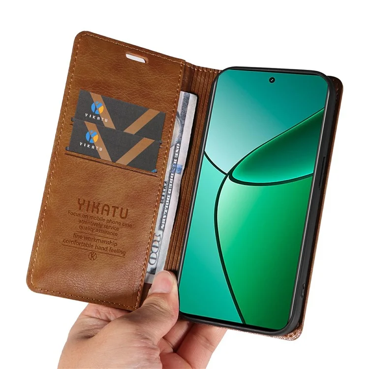 YIKATU YK-006 For Realme 12+ 5G Case Drop-proof Leather Card Holder Phone Protective Cover - Brown