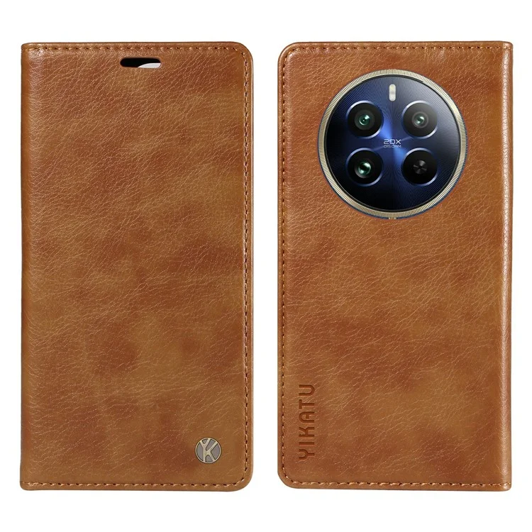 YIKATU YK-006 For Realme 12 Pro 5G / 12 Pro+ 5G Phone Case Anti-Drop Leather Flip Wallet Cover - Brown