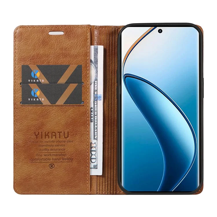 YIKATU YK-006 For Realme 12 Pro 5G / 12 Pro+ 5G Phone Case Anti-Drop Leather Flip Wallet Cover - Brown