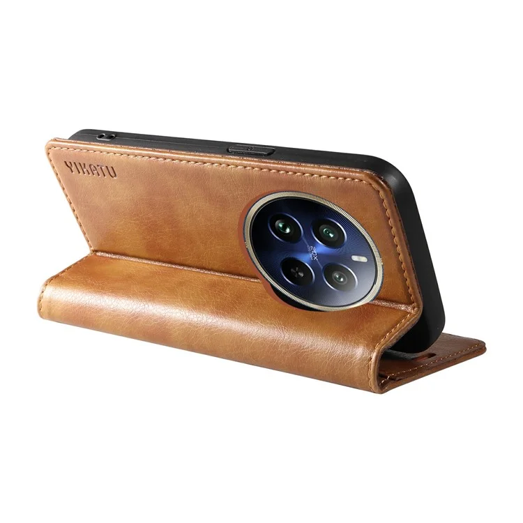 YIKATU YK-006 For Realme 12 Pro 5G / 12 Pro+ 5G Phone Case Anti-Drop Leather Flip Wallet Cover - Brown