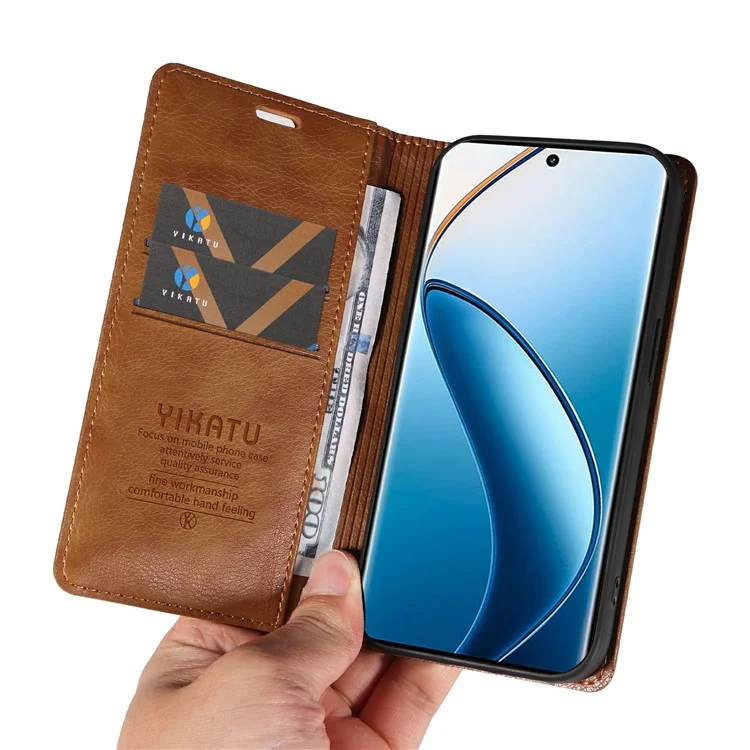 YIKATU YK-006 For Realme 12 Pro 5G / 12 Pro+ 5G Phone Case Anti-Drop Leather Flip Wallet Cover - Brown