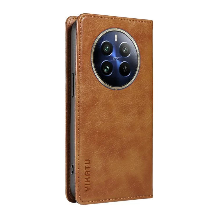 YIKATU YK-006 For Realme 12 Pro 5G / 12 Pro+ 5G Phone Case Anti-Drop Leather Flip Wallet Cover - Brown